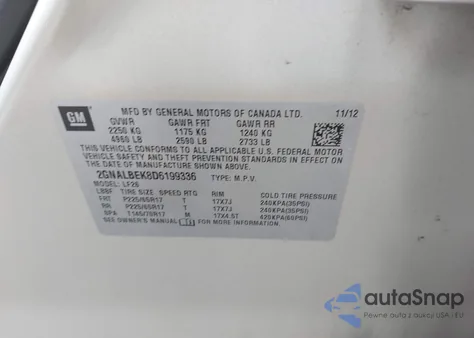 2013 Chevrolet Equinox Ls из США, поврежденный, VIN 2GNALBEK8D6199336